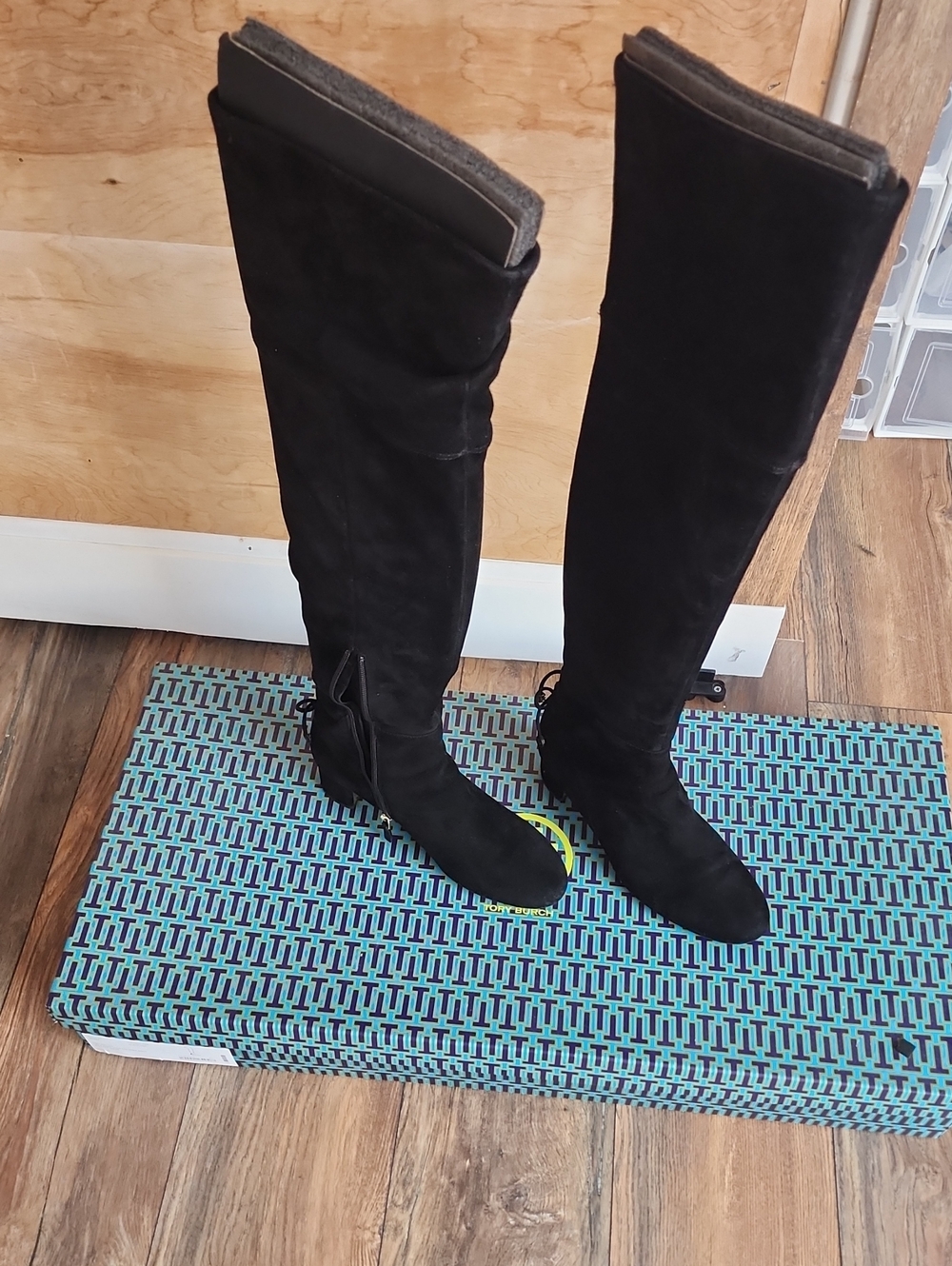 Women's Over-the-Knee Black Suede Boots Tory Burch